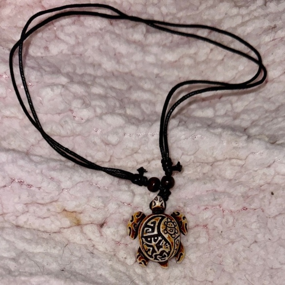 Bohemian Turtle Pendant Necklace with Black Cord